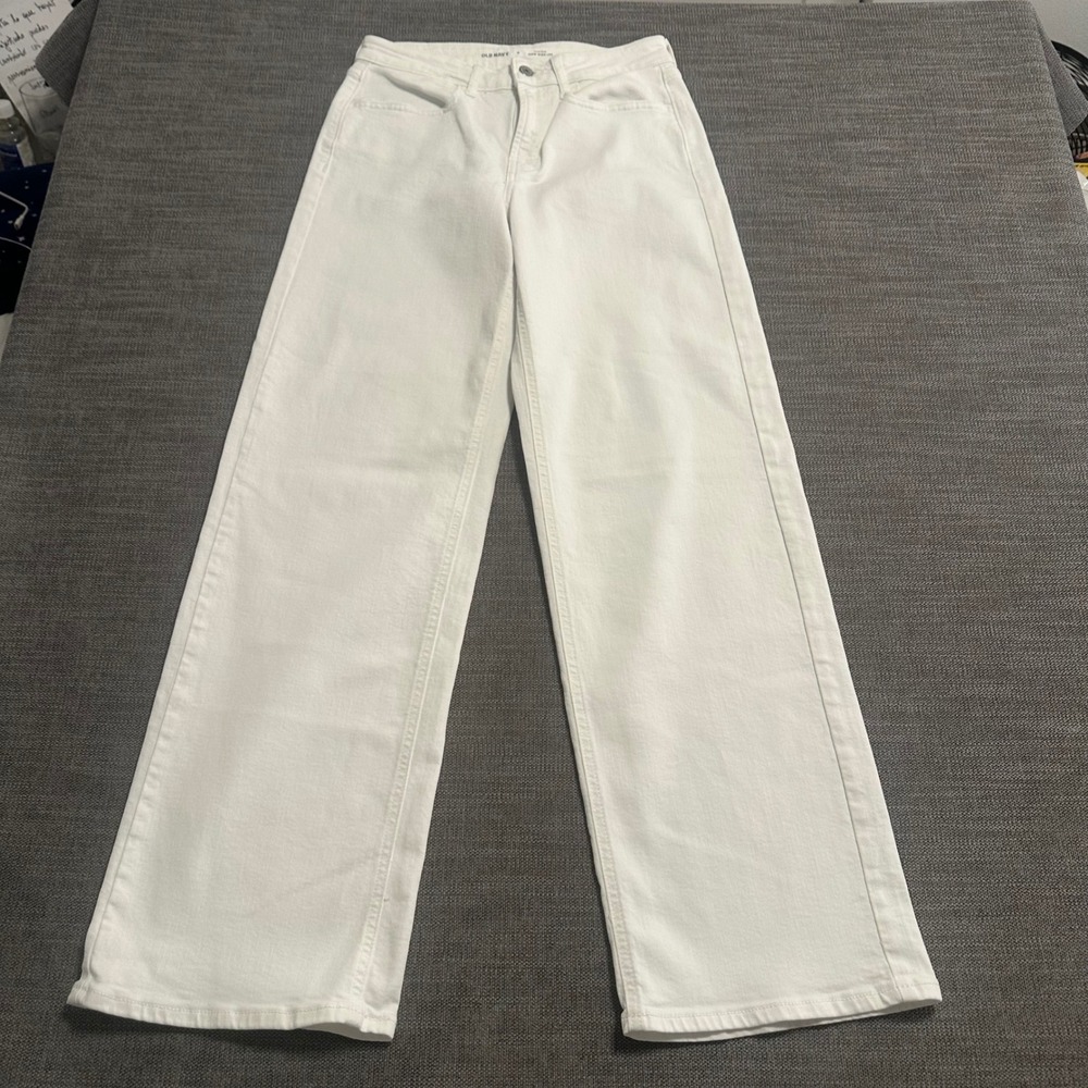 Old Navy Wow Wide Leg Jeans Womens 4 White High Rise Stretch Denim